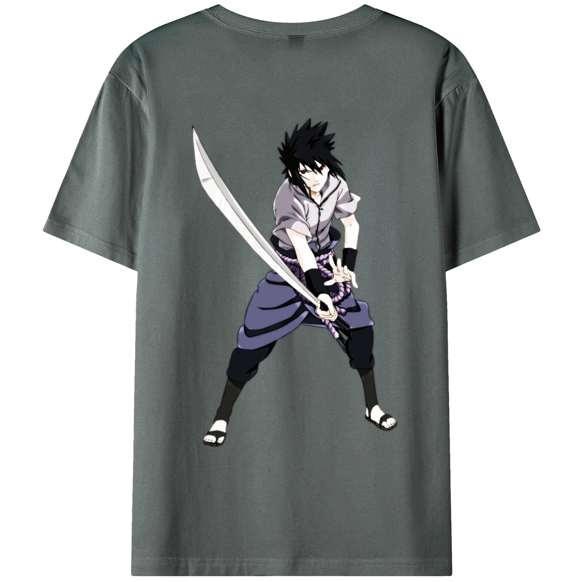（画像用） NARUTO -ナルト- うちは サスケ Uchiha Sasuke 綿100％ メンズ半袖Tシャツ（バックプリント） 通気性